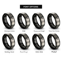 font options for inside engraving on black & gray soft shackle loop rings