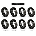 font options for inside engraving on black & silver soft shackle loop rings