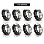 font options for inside engraving on black & grey soft shackle loop rings