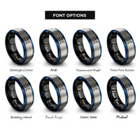 font options for inside engraving on black & blue & silver softball crossed bats rings