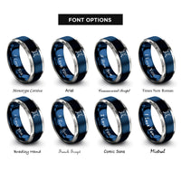 font options for inside engraving on blue & silver softball crossed bats rings