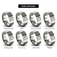 font options for inside engraving on grey softball crossed bats rings