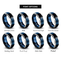 font options for inside engraving on blue & gray solar cell grid rings