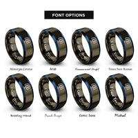 font options for inside engraving on gunmetal & blue solar cell grid rings