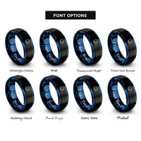font options for inside engraving on black & blue solar eclipse rings
