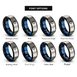 font options for inside engraving on black & blue & gray solar eclipse corona rings