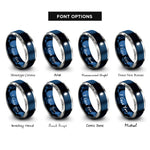 font options for inside engraving on blue & grey solar eclipse diagram rings