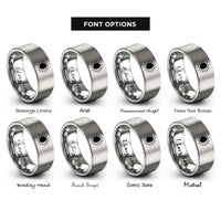 font options for inside engraving on grey solar eclipse diagram rings