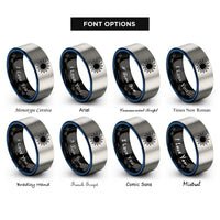 font options for inside engraving on black & blue & silver solar eclipse totality rings