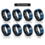 font options for inside engraving on black & blue solar panel rings