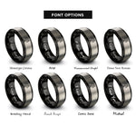 font options for inside engraving on black & silver solar panel rings