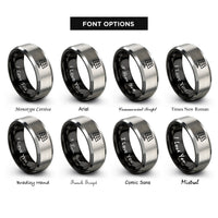 font options for inside engraving on black & gray solar panel rings