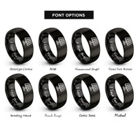 font options for inside engraving on black solar panel rings