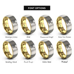 font options for inside engraving on gold & gray solar panel sun rings
