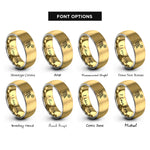 font options for inside engraving on gold & grey solar panel sun rings