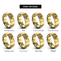 font options for inside engraving on gold & grey solar panel sun rings