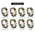 font options for inside engraving on gold & gray solar panel sun rings
