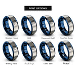 font options for inside engraving on blue & grey solar roof house rings