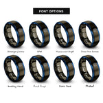font options for inside engraving on gunmetal & blue solar system diagram rings