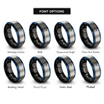 font options for inside engraving on black & blue & grey solid white tower rings