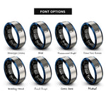 font options for inside engraving on black & blue & gray solid white tower rings