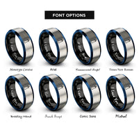 font options for inside engraving on black & blue & gray solid white tower rings