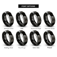 font options for inside engraving on black & grey songbird heart rings