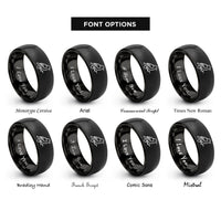 font options for inside engraving on black songbird heart rings