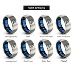 font options for inside engraving on blue & gray sorting arrows rings