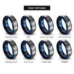 font options for inside engraving on blue & gray sorting arrows rings