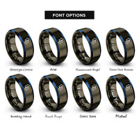 font options for inside engraving on gunmetal & blue sorting arrows rings
