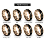font options for inside engraving on black & rose gold sound waveform rings