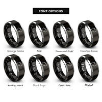 font options for inside engraving on black & silver south africa rings