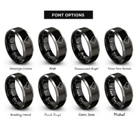 font options for inside engraving on black & grey south carolina state rings