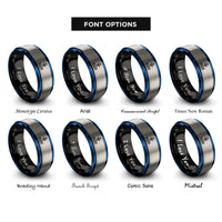 font options for inside engraving on black & blue & silver south mark rings