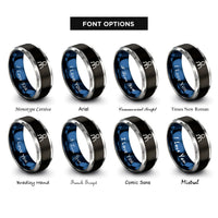 font options for inside engraving on black & blue & silver south node rings