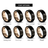 font options for inside engraving on black & rose gold soybean pod rings