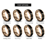 font options for inside engraving on black & rose gold soybean pod rings