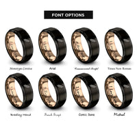 font options for inside engraving on black & rose gold soybean pod rings