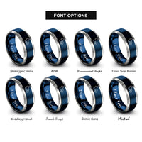 font options for inside engraving on blue & grey spa layout rings