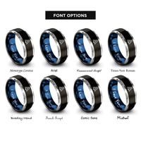 font options for inside engraving on black & blue & grey space capsule rings