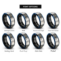font options for inside engraving on black & blue & gray space capsule rings