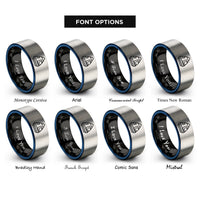 font options for inside engraving on black & blue & grey space capsule rings