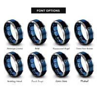 font options for inside engraving on blue & grey space capsule rings