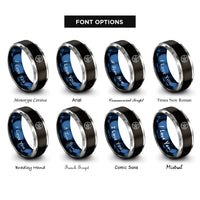 font options for inside engraving on black & blue & grey space wheel rings
