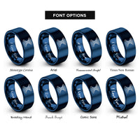 font options for inside engraving on blue spacetime grid warp rings