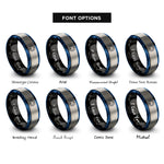 font options for inside engraving on black & blue & gray spade circle rings