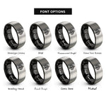 font options for inside engraving on black & gray spade pattern rings
