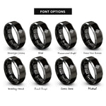 font options for inside engraving on black & grey spade pattern rings