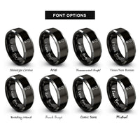 font options for inside engraving on black & silver spanner snake eyes rings